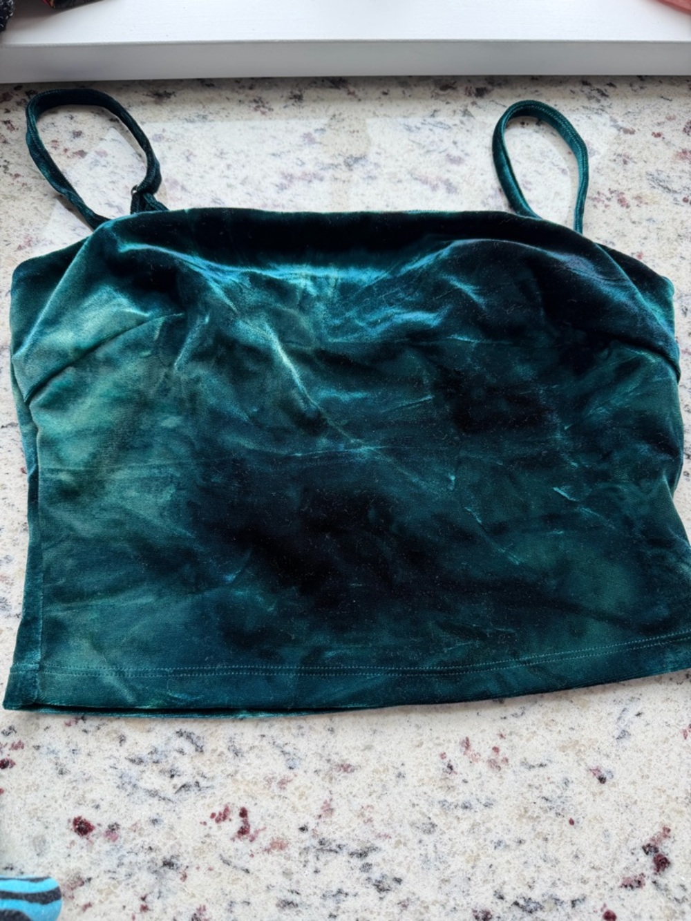 Forever 21 Velvet Spaghetti Strap Crop Top - Emerald